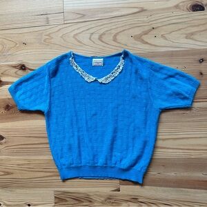 Vintage 90s Knit Sweater Top with Lace Trim Size Medium